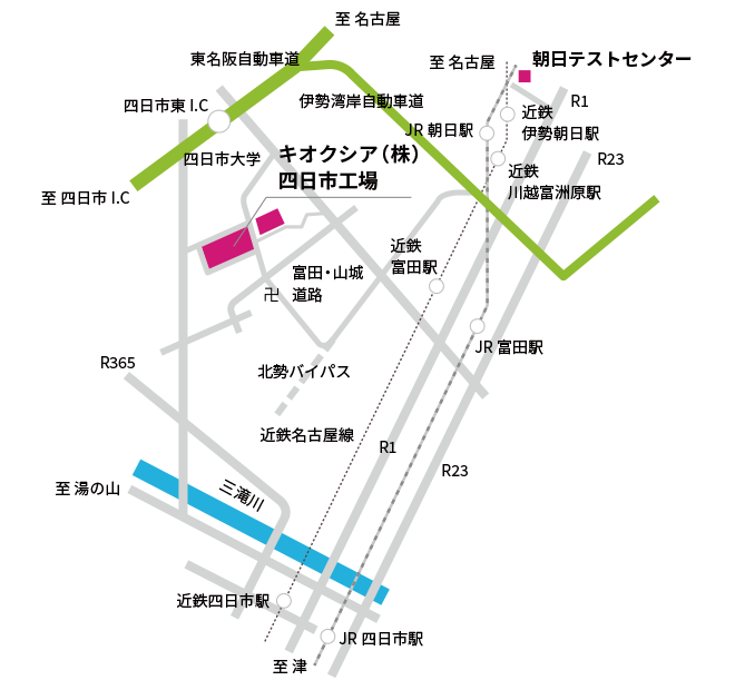 四日市工場までの地図(広域)